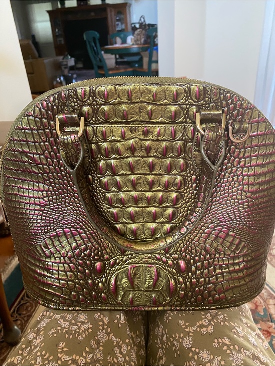 Brahmin Handbags - Metallic Gold and Pink Croc-Embossed Dome Satchel